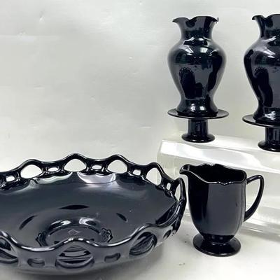 Vintage “L.E. Smith” & “Fostoria” Black Amethyst Glass