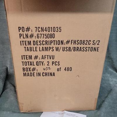 Set Of 2 Brasstone Table Lamps With USB -New In Opened Box 