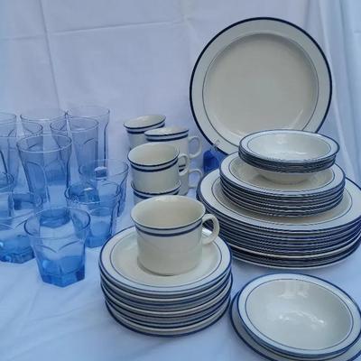 Vintage Anchor Hocking Reflections Blue Glassware And 
Elegance II Mariner Blue Stoneware 