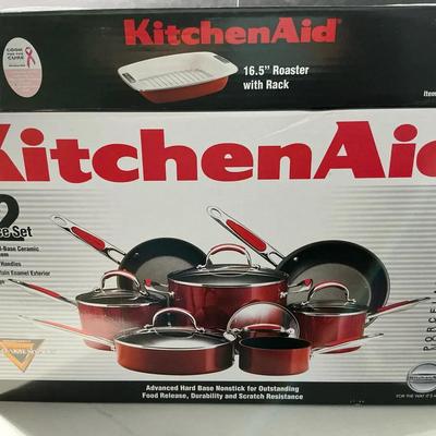 Kitchen Aid Roasting Rack And 12pc Non Stick Cookware 
