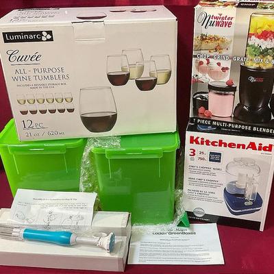 Kitchen Items Lockin Green Boxes, Wine Tumblers And More