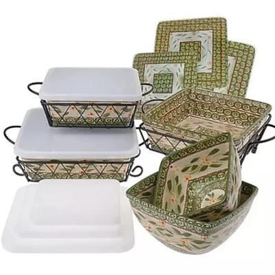 Temp-Tations Old World 11 Pc Oven to Table Set (Red) (New in Box)