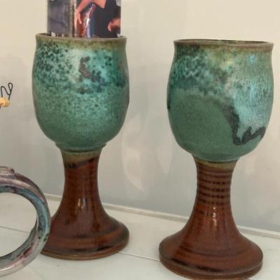 Sale Photo Thumbnail #195: Handmade pottery wine chalices. 