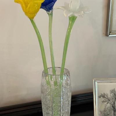 Sale Photo Thumbnail #182: CUT CRYSTAL VASE AND HANDBLOWN GLASS FLOWERS!