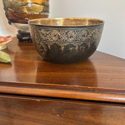 Sale Photo Thumbnail #27: Lovely etched brass bowl. 