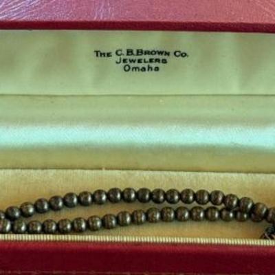 Antique 9K Gold Filled Ball Bead Necklace (as Is) The C.B. Brown Co. Jewelers Omaha NE Original Box