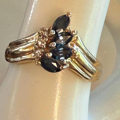 Vintage 14K Yellow Gold - Blue Sapphire & Diamond Ring Size 6.5 - Total Weight 3.75 Grams