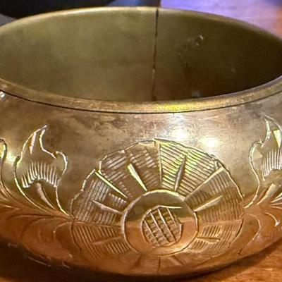 Vintage Made In India Thick Etched Brass Bangle Bracelet
