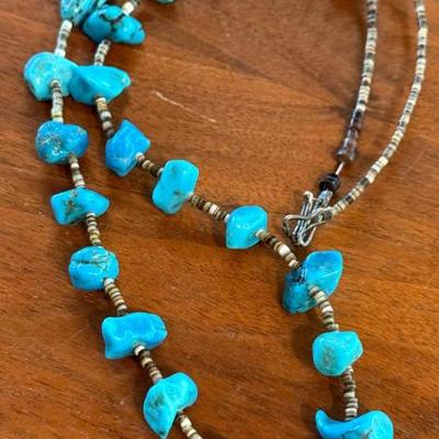 Vintage Native American Turquoise Chunk & Heishi Bead 26 Inch Necklace