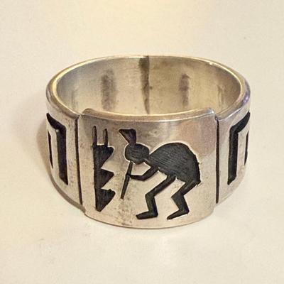Vintage Hopi Hand Made Sterling Silver Shadow Box Inlay Ring - Size 9.25 - Total Weight 6.77 Grams