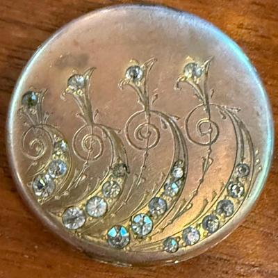 Antique W & H Co Gold Tone Locke With Spray Of Rhinestones