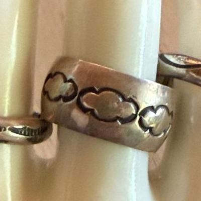 (3) Navajo Stamped Sterling Silver Band Rings - Size 8.5 - Total Weight 15.67 Grams