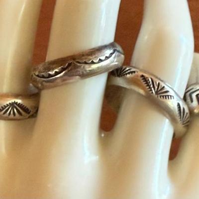 (4) Navajo Stamped Sterling Silver Ring Bands - Size 9.5-10 - Total Weight 19.38 Grams