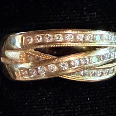 14K Yellow Gold And Diamond Triple Strand Ring Size 9.75 - Total Weight 6 Grams