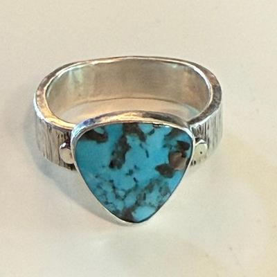 Sterling Silver & Handmade Turquiose Traingle Ring Size 11 - Total Weight