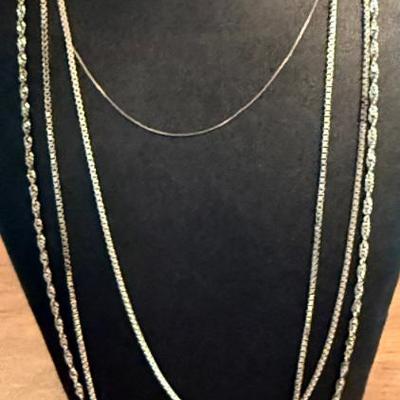 (4) Sterling Silver Necklaces - (2) 30 Inch (1) 26 Inch (1) 28 Inch - 26.37 Grams