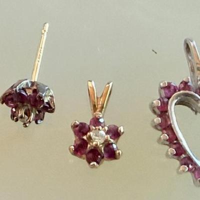 14K White Gold & Red Spinel Heart Pendant - Red Spinel 14K Yellow Gold Pendant & Matching Earrings 3.31 Grams