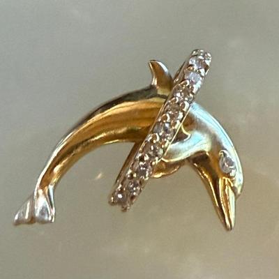 14K Yellow Gold & Diamond Dolphin Pendant - Total Weight 2 Grams