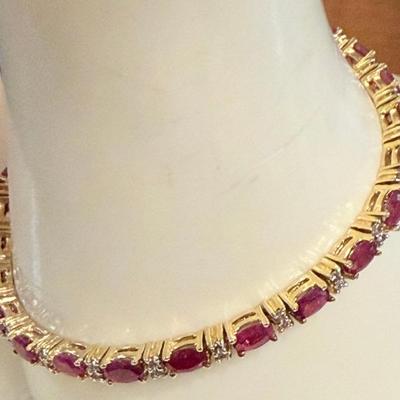 14k Yell W Gold, Ruby & Diamond 7 Inch Tennis Bracelet - 13.97 Grams Total Weight
