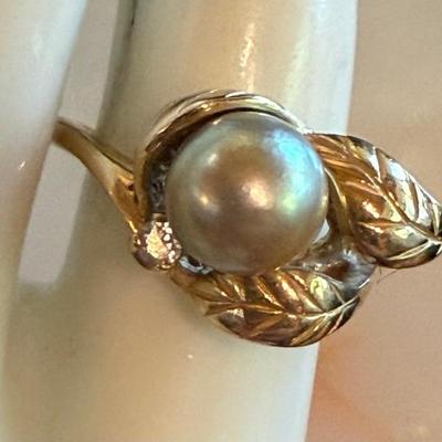 Vintage 14K Yellow Gold & Silver Pearl Ring Size 4.5 - Total Weight 3.13 Grams