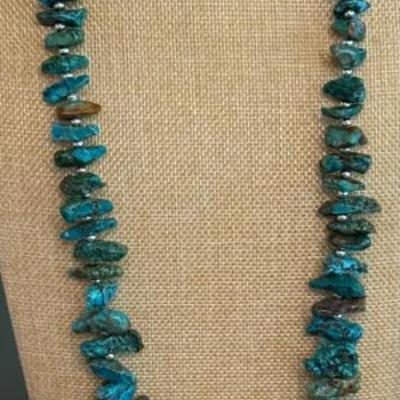 Vintage Native American Chunk Turquoise 36 Inch Graduated Necklace