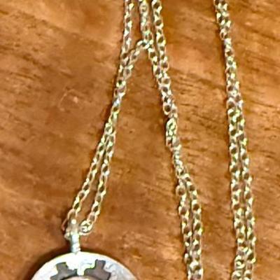 Vintage Benny Pinto Sterling Silver Inlay Wedding Basket Pendant With Sterling Silver 18 Inch Chain