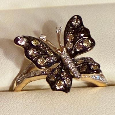 Effy Nature 14K Yellow Gold Espresso & White Diamond Butterfly Ring, 0.45 TCW Size 7 Ring - Weight 3.7 Grams