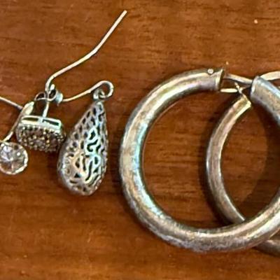 Scrap Sterling Silver Earrings And Pendant With Stone - Total Weight 18.09 Grams