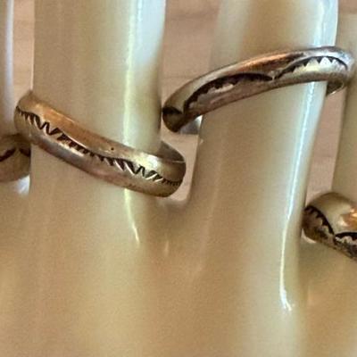 (4) Sterling Silver Navajo Stamped Rings Size 9-9.5 - Total Weight 16.85 Grams