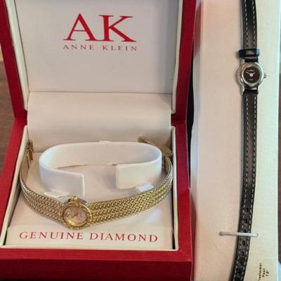 Vintage Anne Klein Watch In Original Box - Skagen Black Face Watch - Timex Vintage Enamel Back Watch