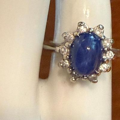 Vintage HM 14k White Gold & Star Blue Sapphire Stone Ring Size 4.25 Total Weight - 3.45 Grams