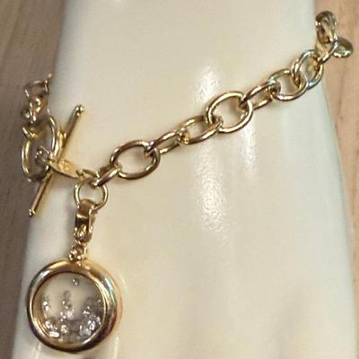 14k Yellow Gold 7 Inch Crystal RCI Toggle Bracelet - 13.13 Grams