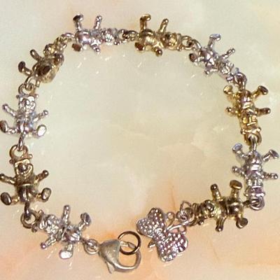 Sterling Silver 7 Inch Bear Bracelet - Half Gold Tone Sterling Silver Bears - Weight 29.66 Grams
