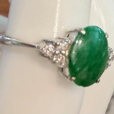 18k White Gold, Emerald & Diamond Ring Size 4.25 Total Weight 3.4 Grams