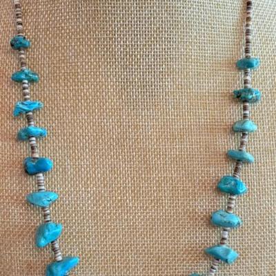 Vintage Native American Chunk Turquoise & Heishi Bead 24 Inch Necklace