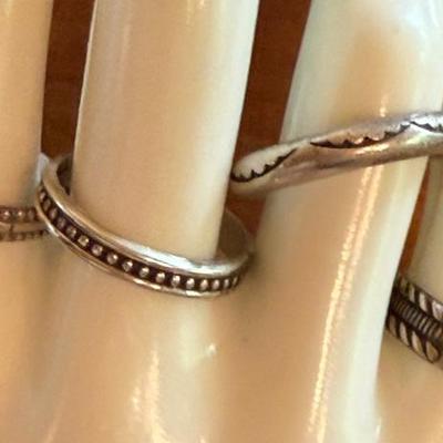 (4) Vintage Navajo Stamped Sterling Silver Handmade Rings - Size 9.5 - 9.75 - Total Weight 12.54 Grams