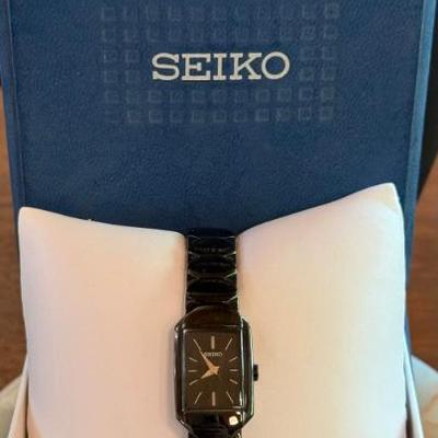 Vintage True Coal All Black Seiko Womans Watch With Original Box And Pamphlet