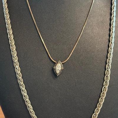 (2) Sterling Silver Necklaces Unique 22 Inch Chain & 16 Inch Chain W Pendant - 48.06 Grams
