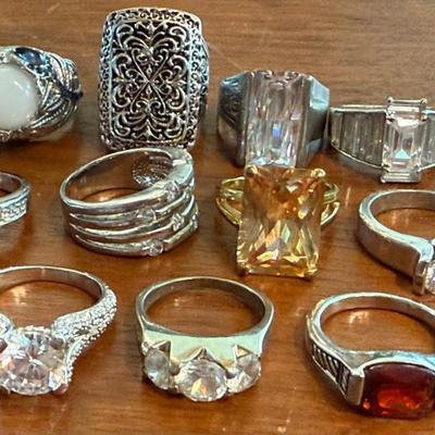 (11) Costume Rings - Assorted Faux Stones Sizes 8 & 9