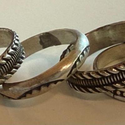 (4) Vintage Navajo Sterling Silver Stamped Rings Size 9.5 - 9.75 - Total Weight 14.47 Grams
