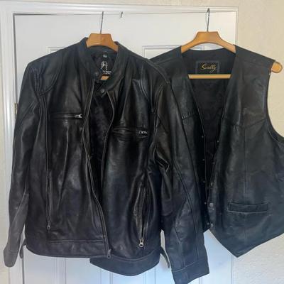 Men’s Size XL The Leather Factory Jacket And XL Scully Leather Vest