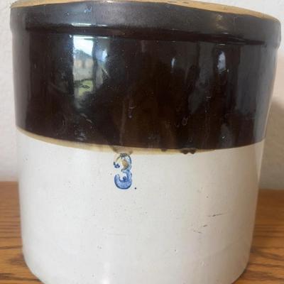 Antique 3 Gallon Stoneware Crock with Brown Glaze
