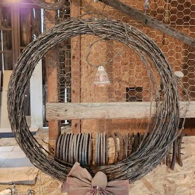 Barn Finds: Barb Wire Christmas Wreath and Horse Shoes
