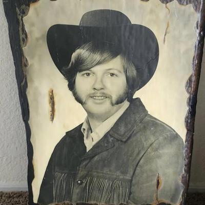 Vintage Hand Crafted Decoupage Self Portrait on Wood