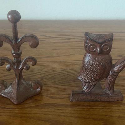 Cast Iron Owl And Fleur-de-lis Door Stops/Bookends