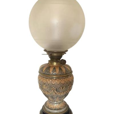 Antique  Doulton Lambeth oil lamp, possibly dating from the Victorian era
