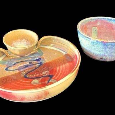 Larrabee Ceramics Chip and Dip Platter & Other Pottery Bowl