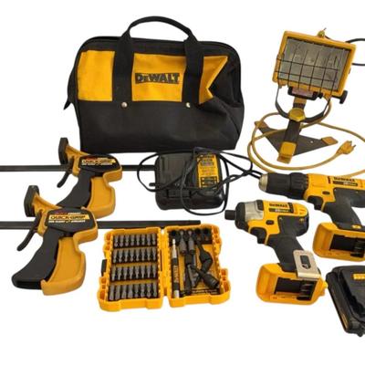 DeWalt Drills, bits, bag, light and grips