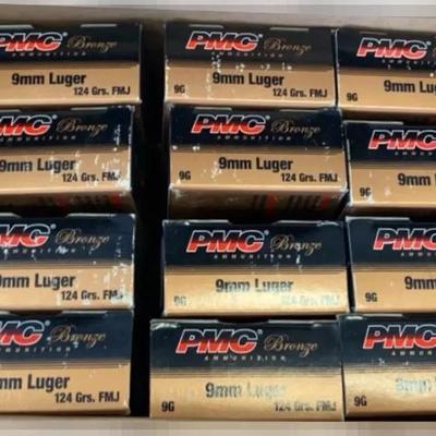 Shipping Box Of PMC 9mm Luger 124gr FMJ Total Of 1000 Rounds (20 Boxes Of 50 Rounds)