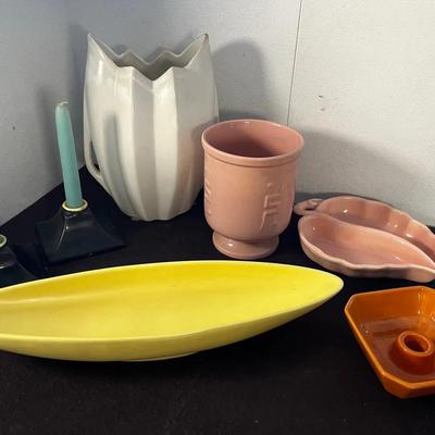 MCM Bauer and California Pottery - Vases, Bowls, Candleholders 7 Pcs